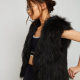 Alba Hooded Fur Vest in Onyx - Mode & Affaire