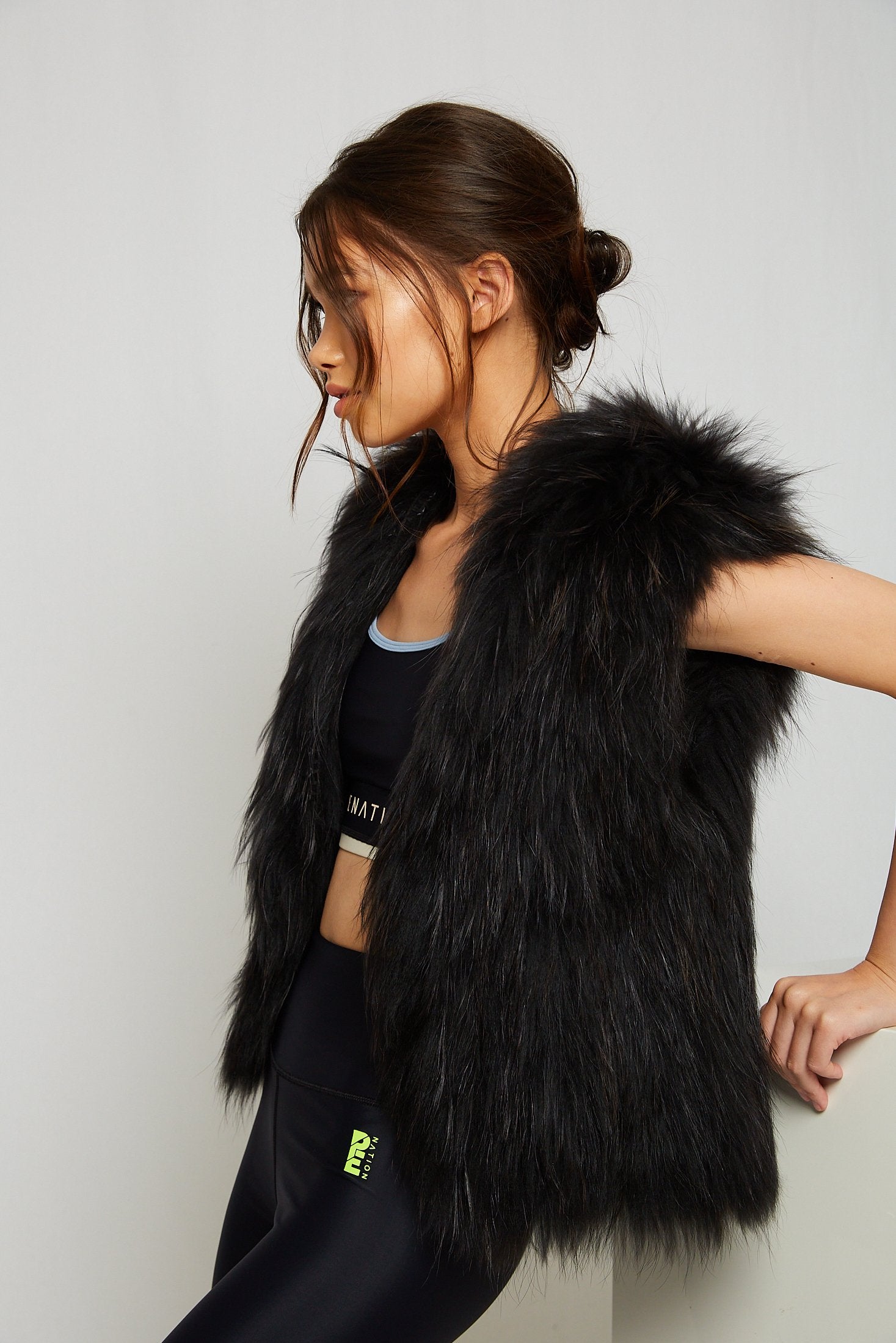 Alba Hooded Fur Vest in Onyx - Mode & Affaire