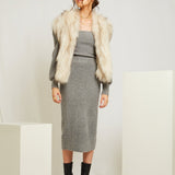 Alba Hooded Fur Vest in Snow with Flecks - Mode & Affaire