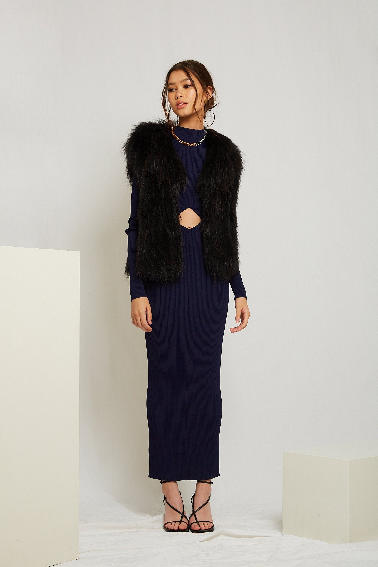 Sylvie Cropped Fur Vest in Onyx - Mode & Affaire