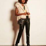 Alba Hooded Fur Vest in Snow with Flecks - Mode & Affaire