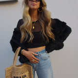 Cascade Rabbit Fur Jacket in Onyx - Mode & Affaire