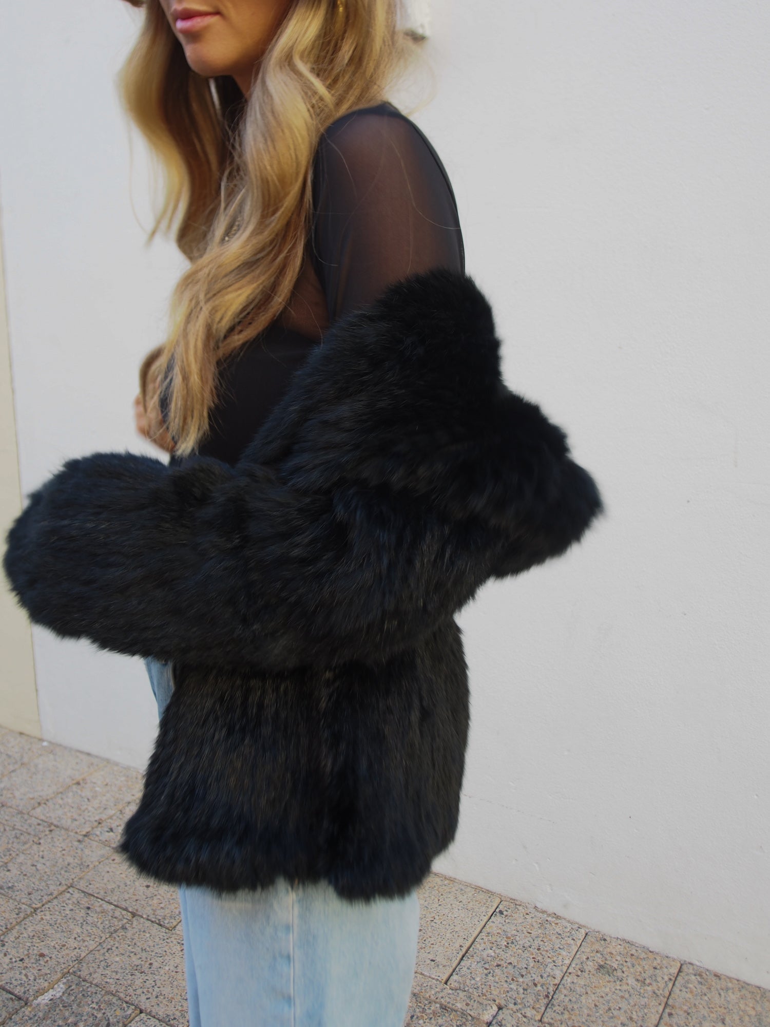 Cascade Rabbit Fur Jacket in Onyx - Mode & Affaire