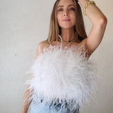 'Night Fever' Strapless Feather Top Snow - Mode & Affaire