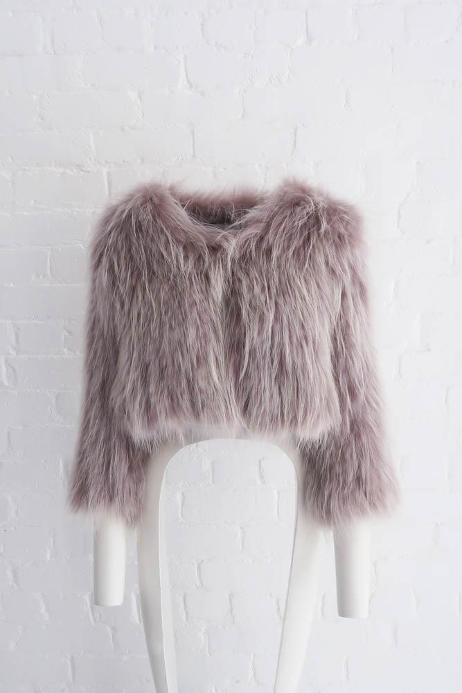 Elodie Cropped Fur Jacket in Grey Snow - Mode & Affaire