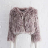 Elodie Cropped Fur Jacket in Grey Snow - Mode & Affaire