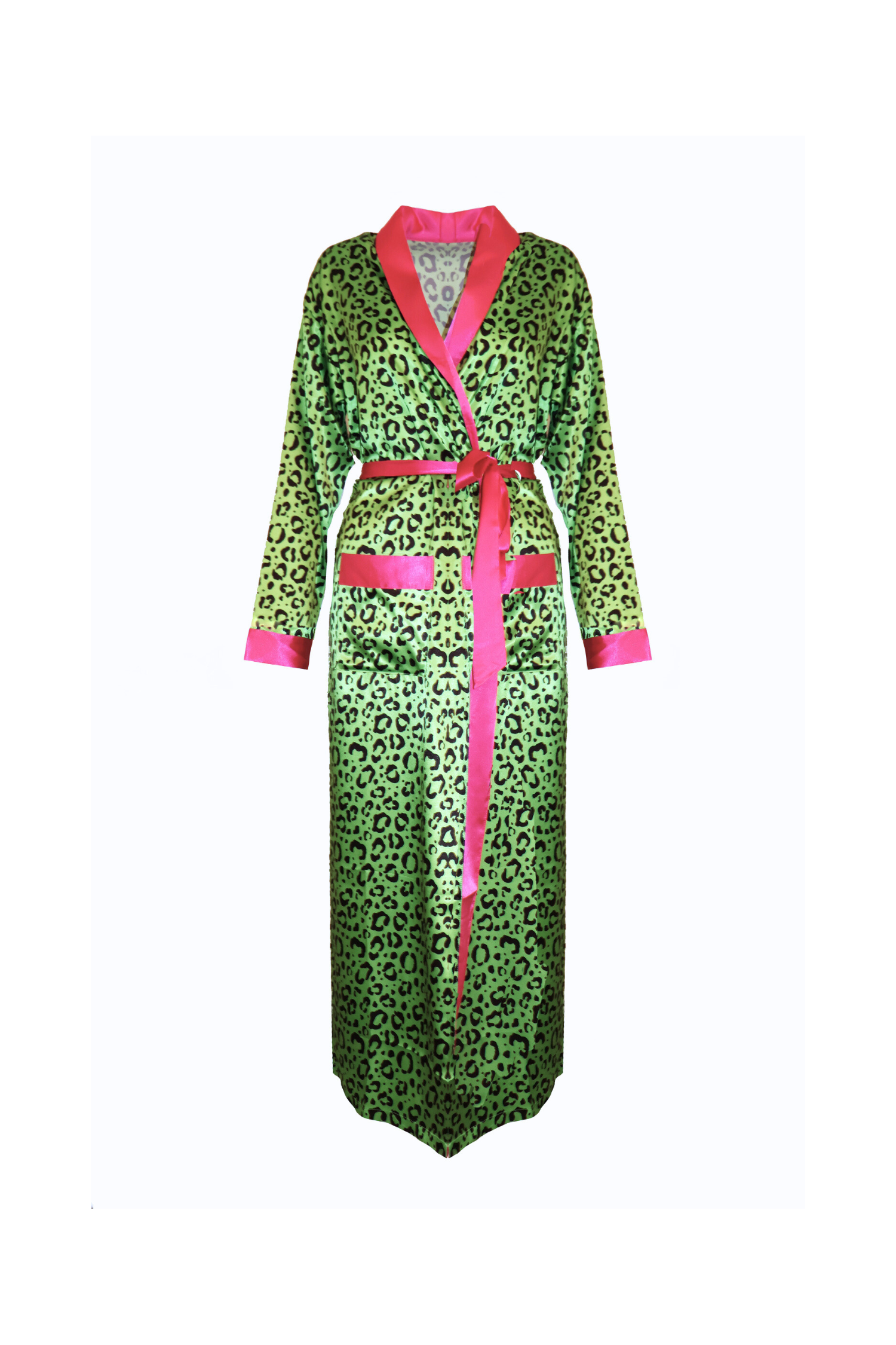 Satin Robe Women's in Neon Leopard by Mode & Affaire Satin Robe Women's in Neon Leopard by Mode & Affaire