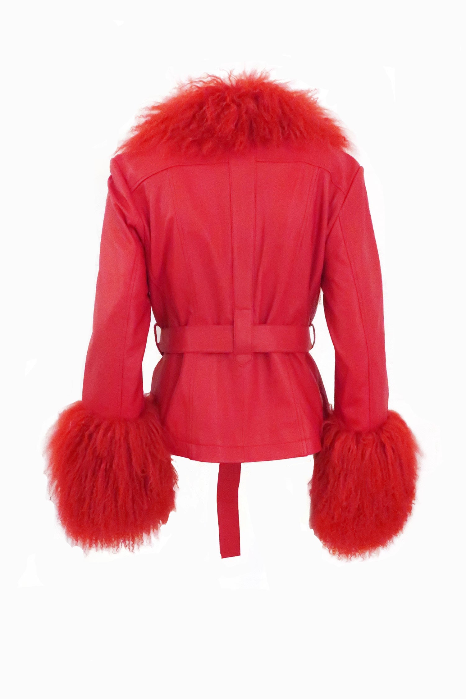 East End Leather Shearling Jacket in Ruby - Mode & Affaire