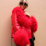 East End Leather Shearling Jacket in Ruby - Mode & Affaire