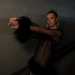Gigi Feather Mini Dress in Noir - Mode & Affaire