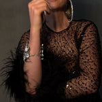 Gigi Feather Mini Dress in Noir - Mode & Affaire