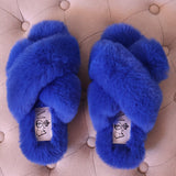 Lexi Fluffy Faux Fur Slippers in Cobalt