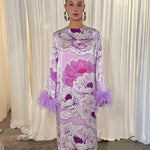 Lilac Dreams Long Sleeve Dress with Feather Cuffs - Mode & Affaire