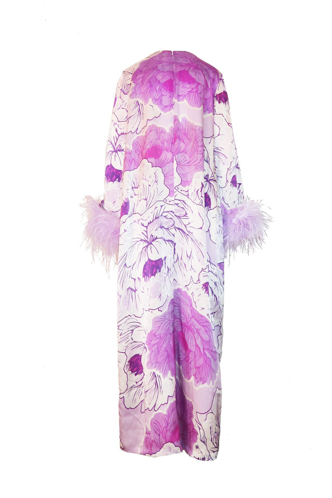 Lilac Dreams Long Sleeve Maxi Dress with Feather Cuffs - Mode & Affaire