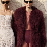 Louvre Mongolian Fur Coat in Merlot