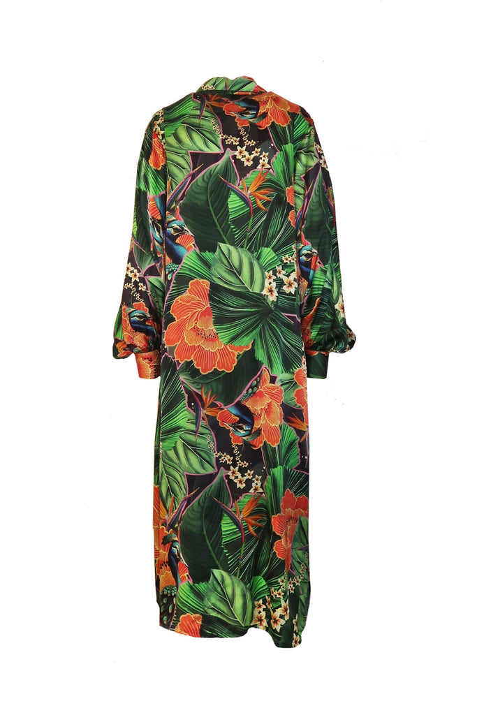 Peacock Palm Long Collared Shirt Dress - Mode & Affaire