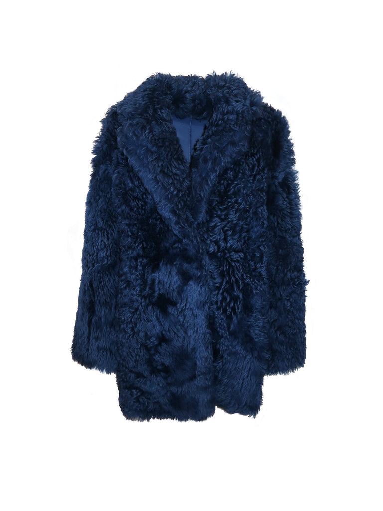 The Bay Shearling Coat in Petrol Blue - Mode & Affaire