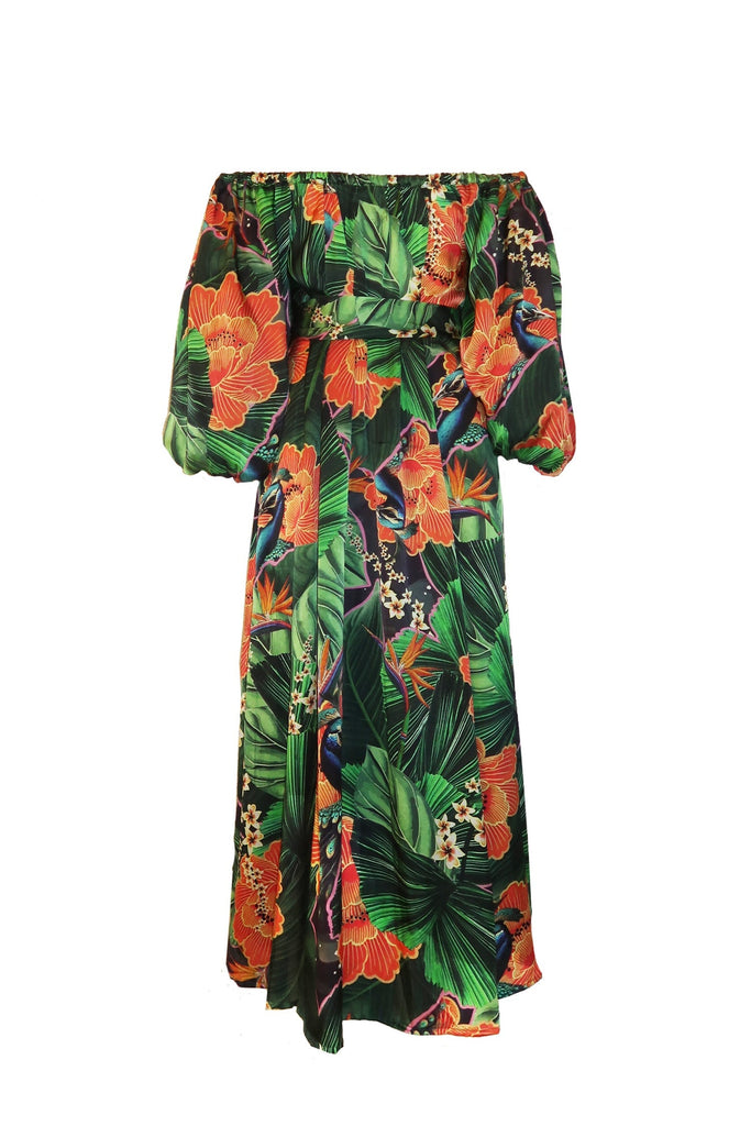 Peacock Palm Puff Sleeve Dress - Mode & Affaire