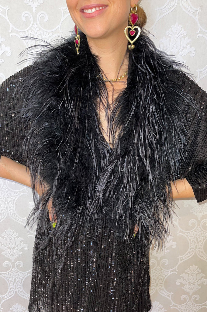 Delphine Ostrich Feather Collar in Onyx - Mode & Affaire