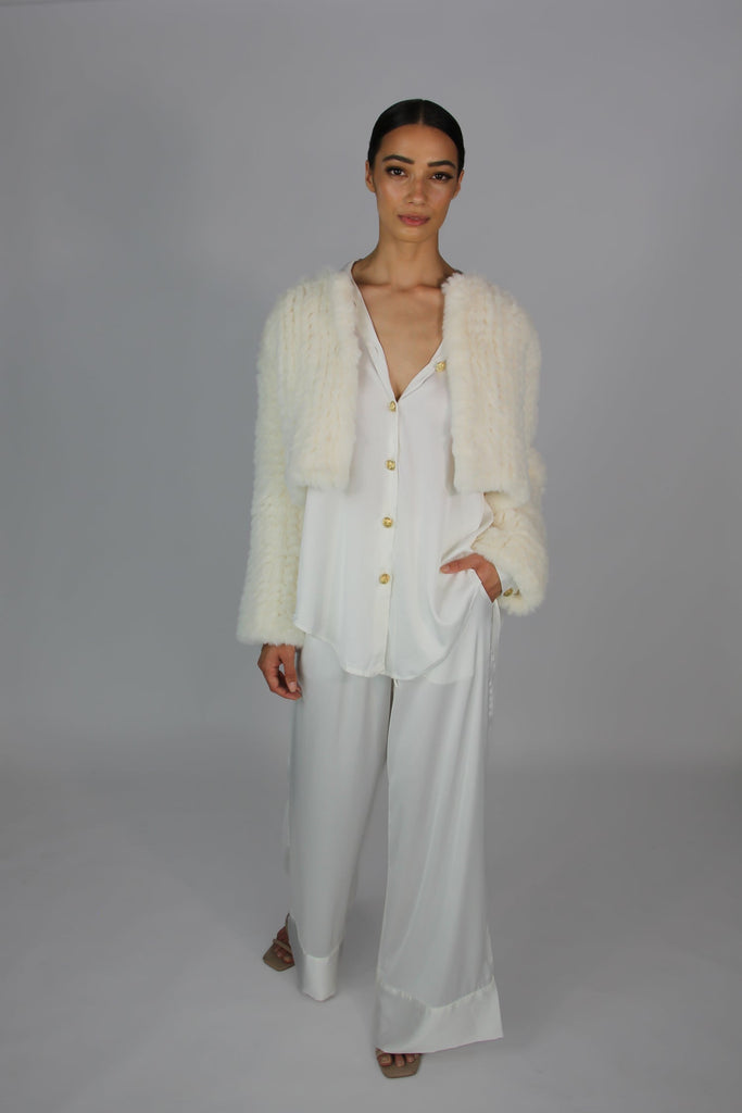 Macie Faux Jacket Long Sleeve in Ivory - Mode & Affaire
