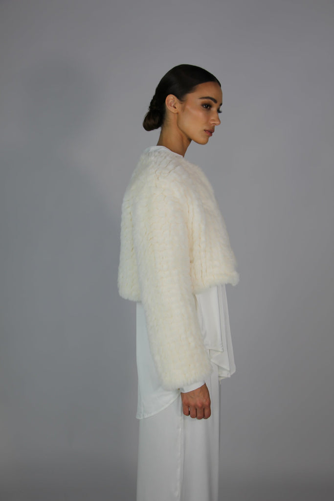 Macie Faux Jacket Long Sleeve in Ivory - Mode & Affaire