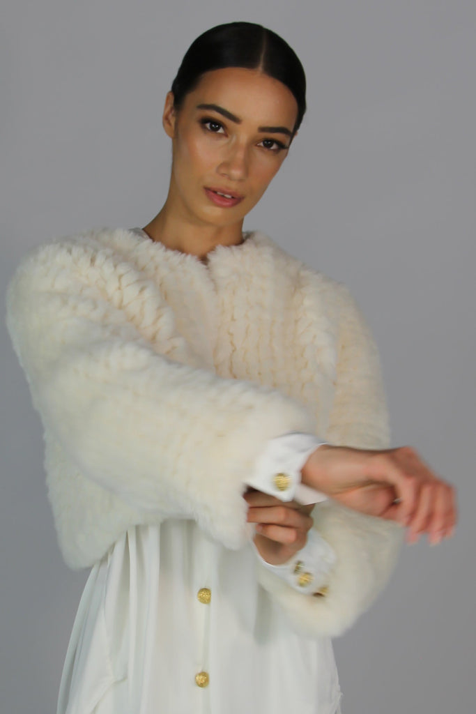 Macie Faux Jacket Long Sleeve in Ivory - Mode & Affaire