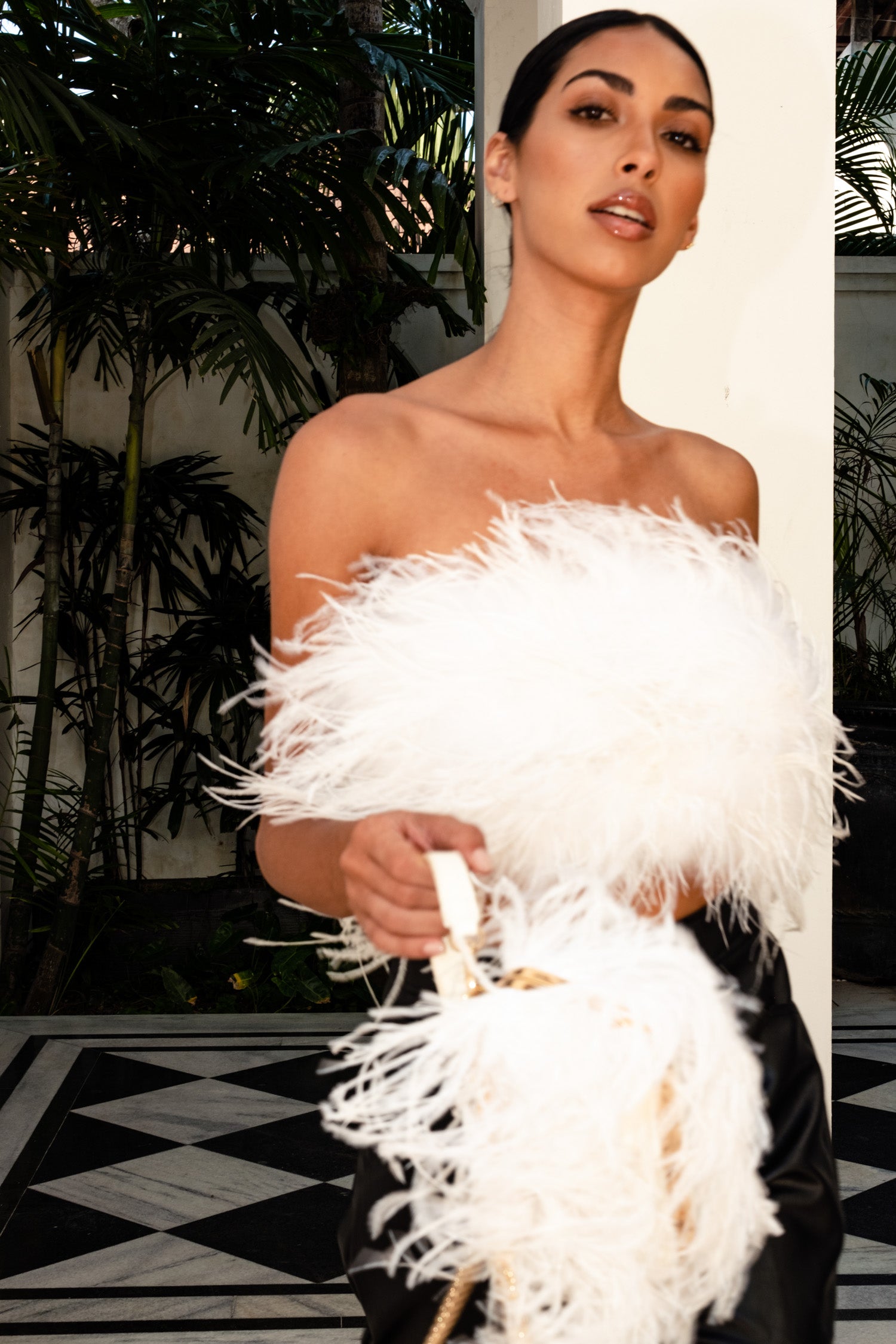'Night Fever' Strapless Feather Top Snow - Mode & Affaire