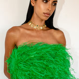 'Night Fever' Strapless Feather Top Jade - Mode & Affaire