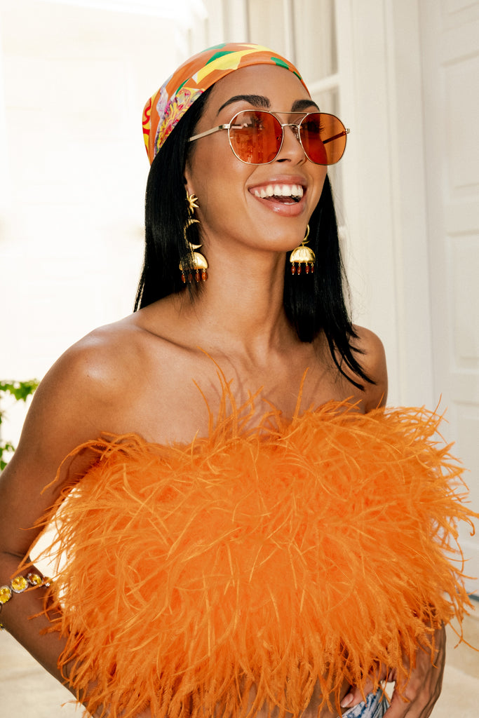 'Night Fever' Strapless Feather Top Tangerine - Mode & Affaire