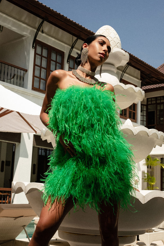 'Last Dance' Strapless Feather Dress Jade - Mode & Affaire