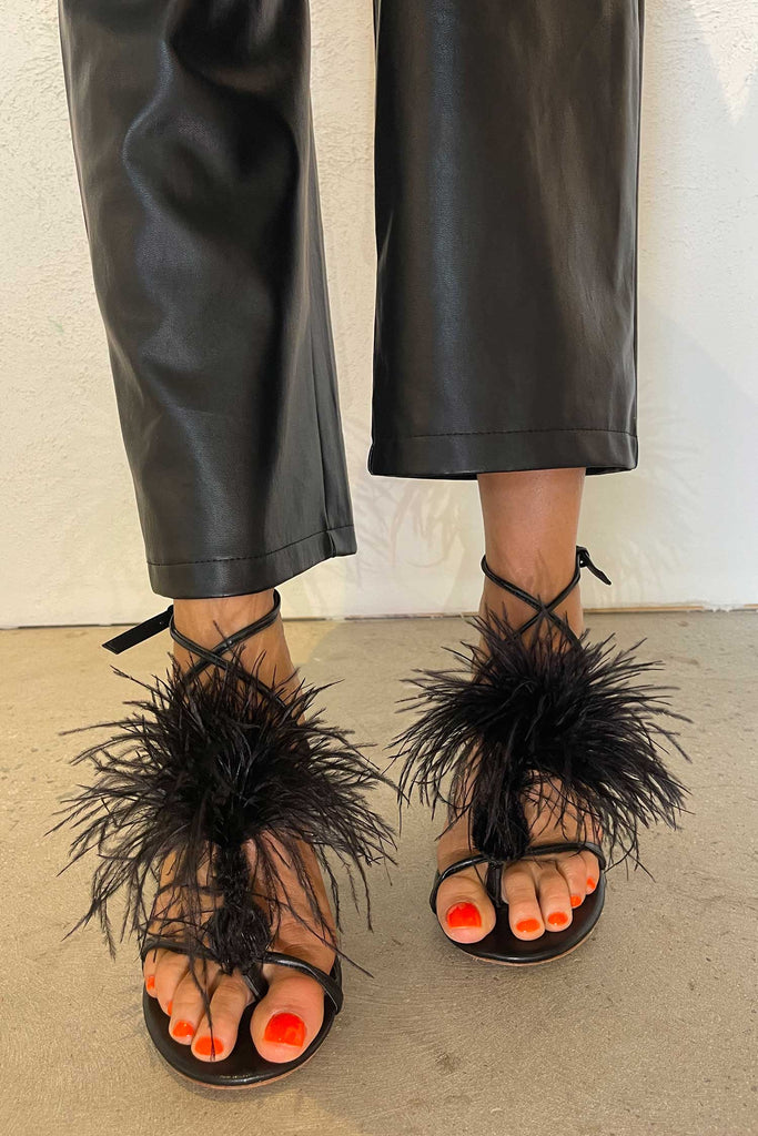 Ostrich Feather Heels in Onyx - Mode & Affaire