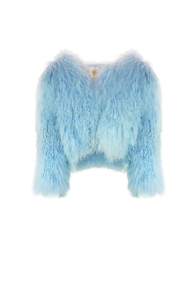 'Wannabe' Mongolian Cropped Jacket in Powder Blue - Mode & Affaire
