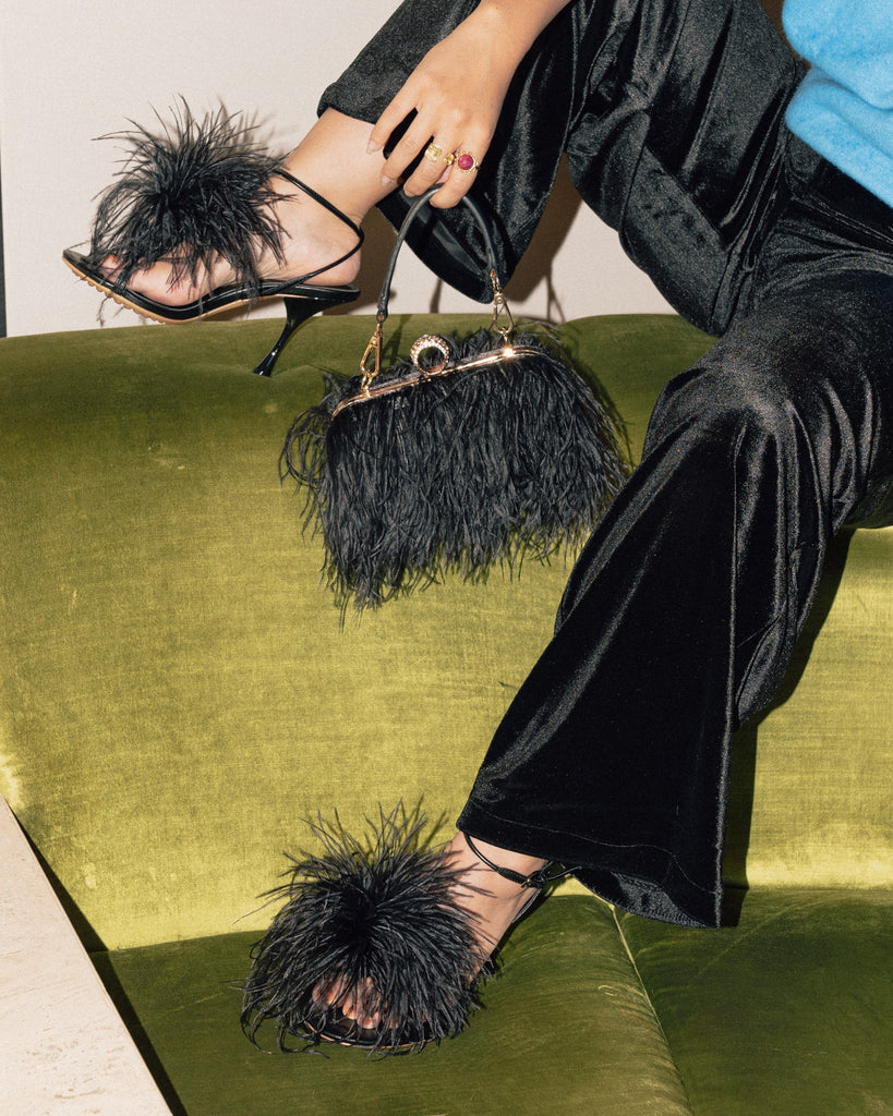 Ostrich Feather Heels in Onyx - Mode & Affaire