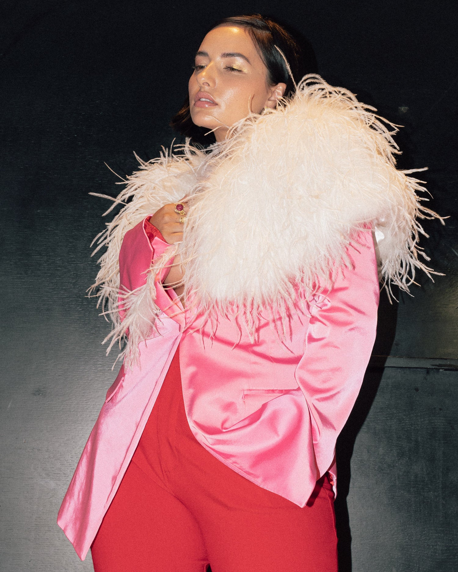 Delphine Ostrich Feather Capelet in Snow - Mode & Affaire