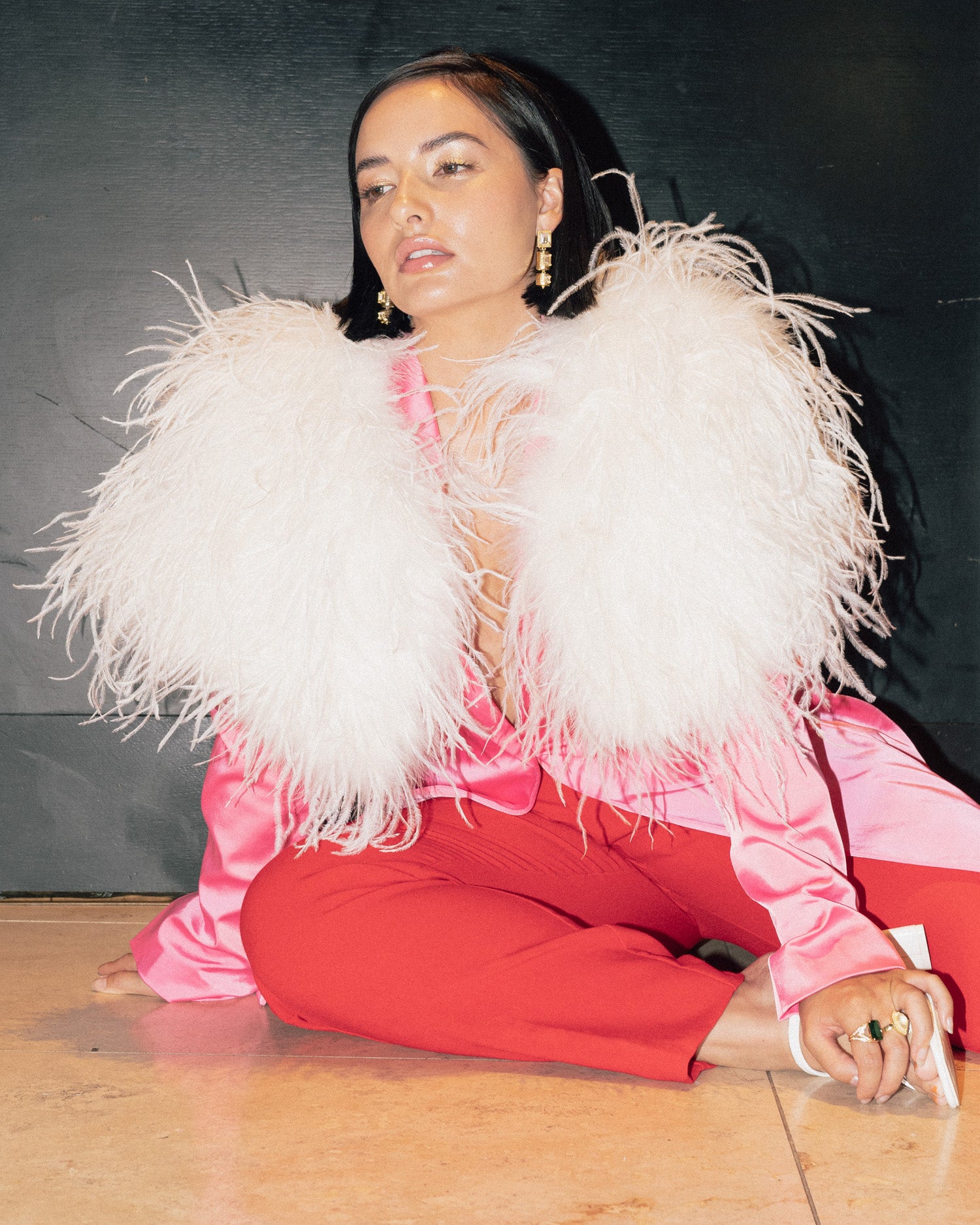 Delphine Ostrich Feather Capelet in Snow - Mode & Affaire
