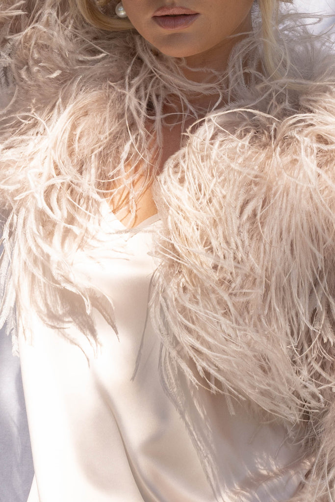 Delphine Ostrich Feather Bolero Jacket in Blush - Mode & Affaire