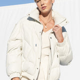 Berlin Leather Puffer in Stone - Mode & Affaire