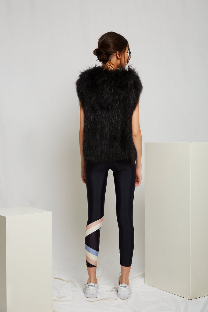 Alba Hooded Fur Vest in Onyx - Mode & Affaire