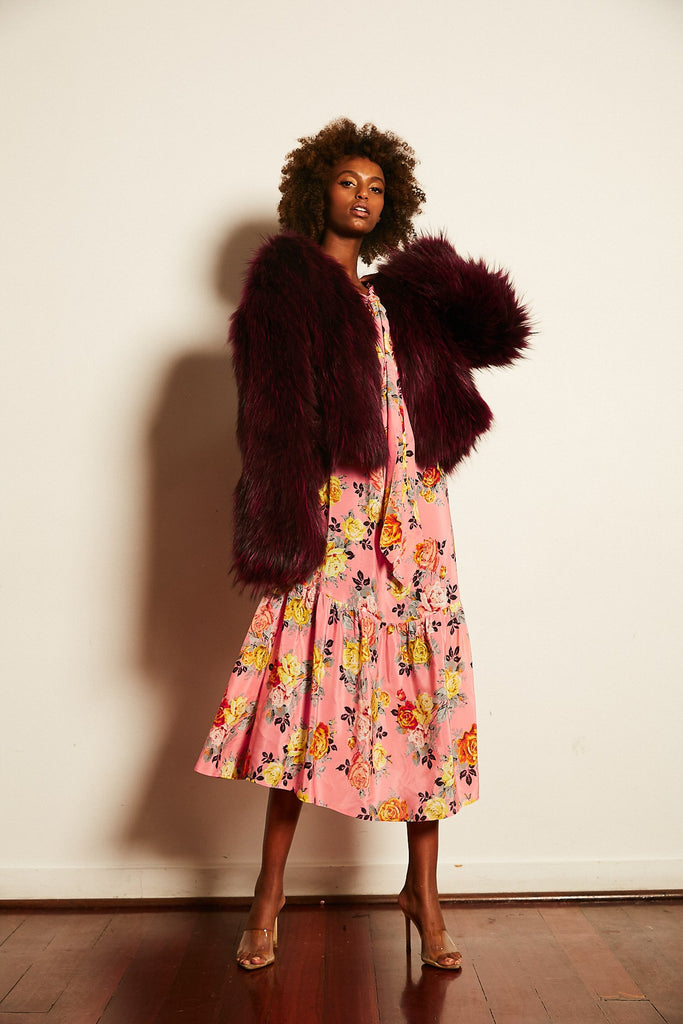 Exotique Winter Fluffy Jacket in Mulberry - Mode & Affaire