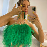 Odessa Ostrich Feather Bag Jade - Mode & Affaire