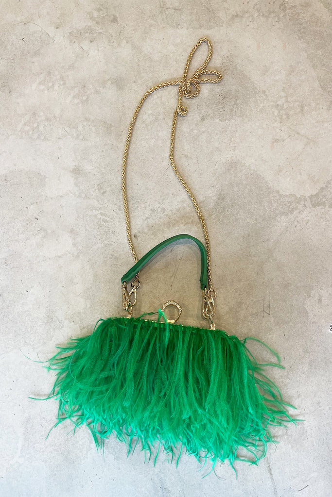 Odessa Ostrich Feather Bag Jade - Mode & Affaire