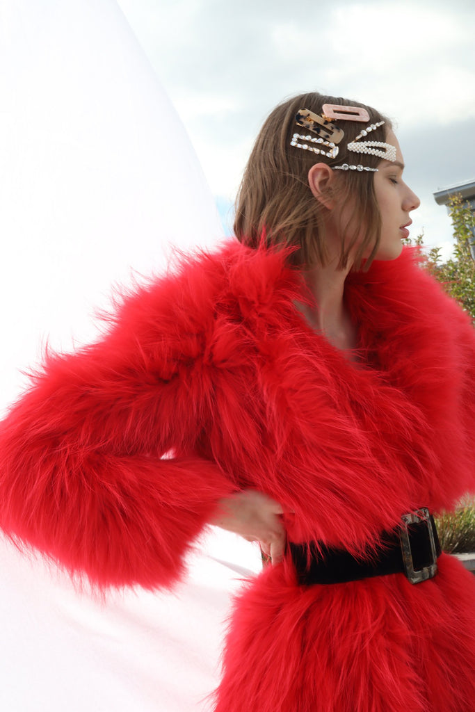One More Dance Fluffy Jacket in Maraschino - Mode & Affaire