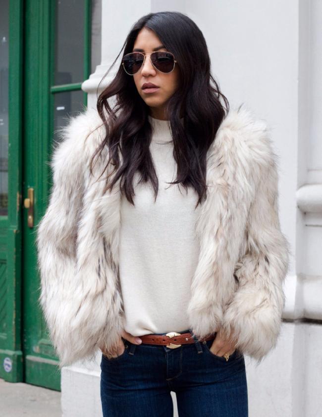 Exotique Real Fur Jacket in Snow with Flecks - Mode & Affaire