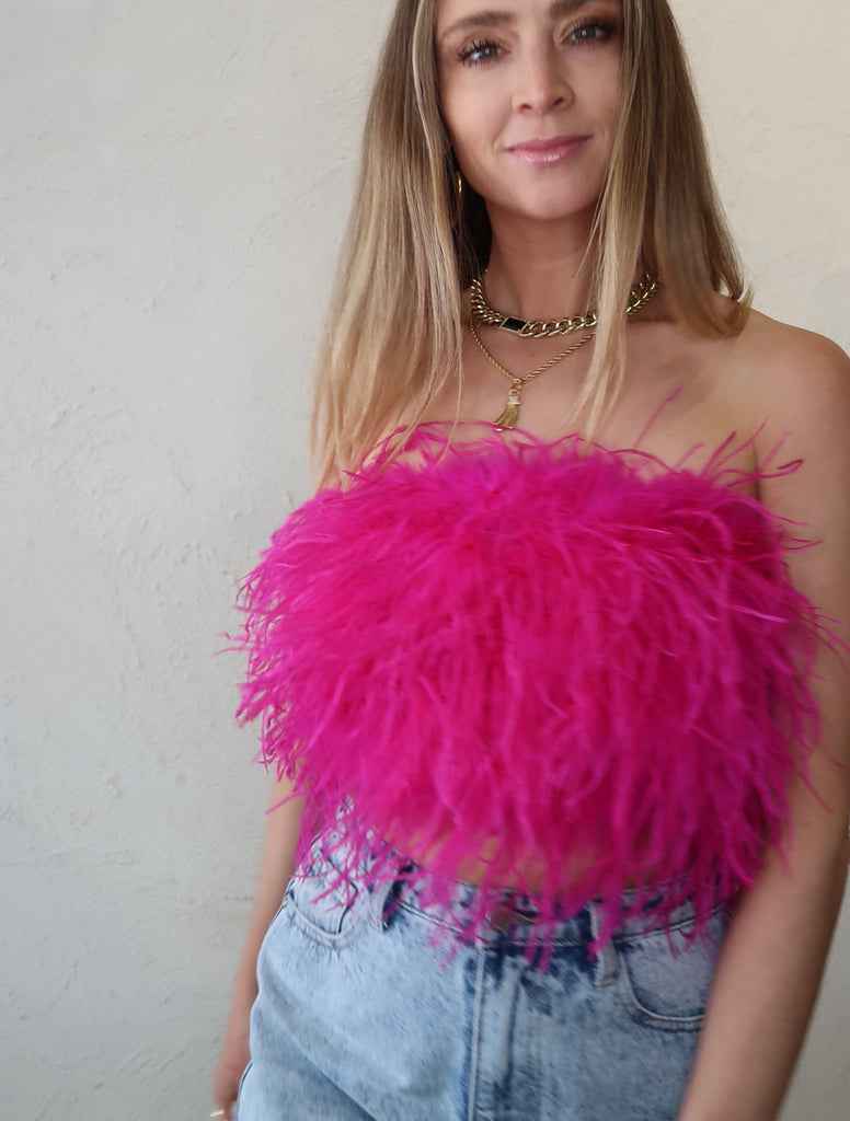'Night Fever' Feather Top Hot Pink - Mode & Affaire