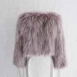 Elodie Cropped Fur Jacket in Grey Snow - Mode & Affaire