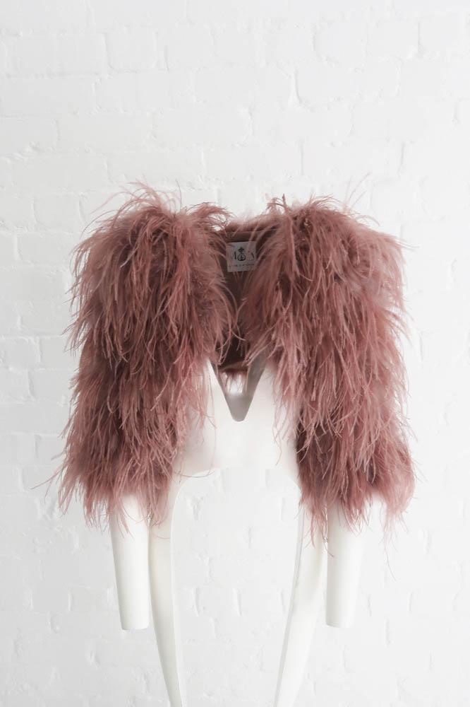 Delphine Ostrich Feather Bolero Jacket in French Rose - Mode & Affaire