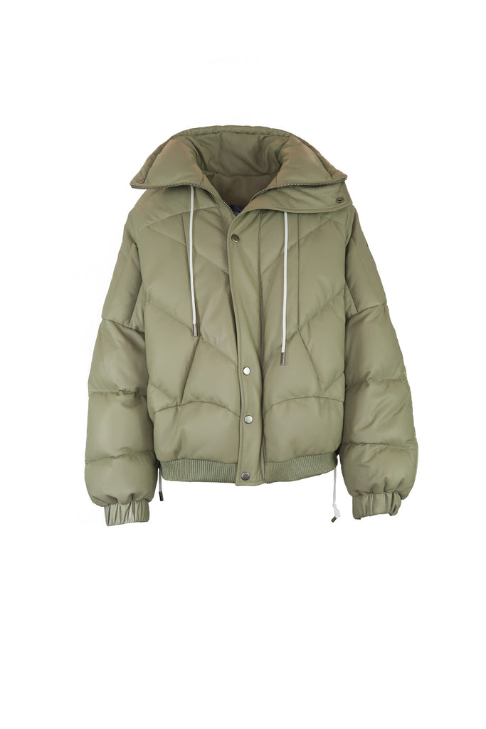 Berlin Leather Puffer in Khaki - Mode & Affaire