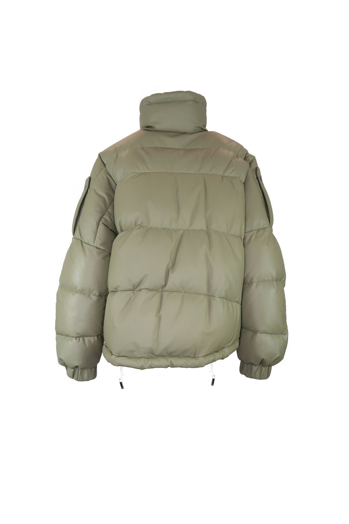 Berlin Leather Puffer in Khaki - Mode & Affaire